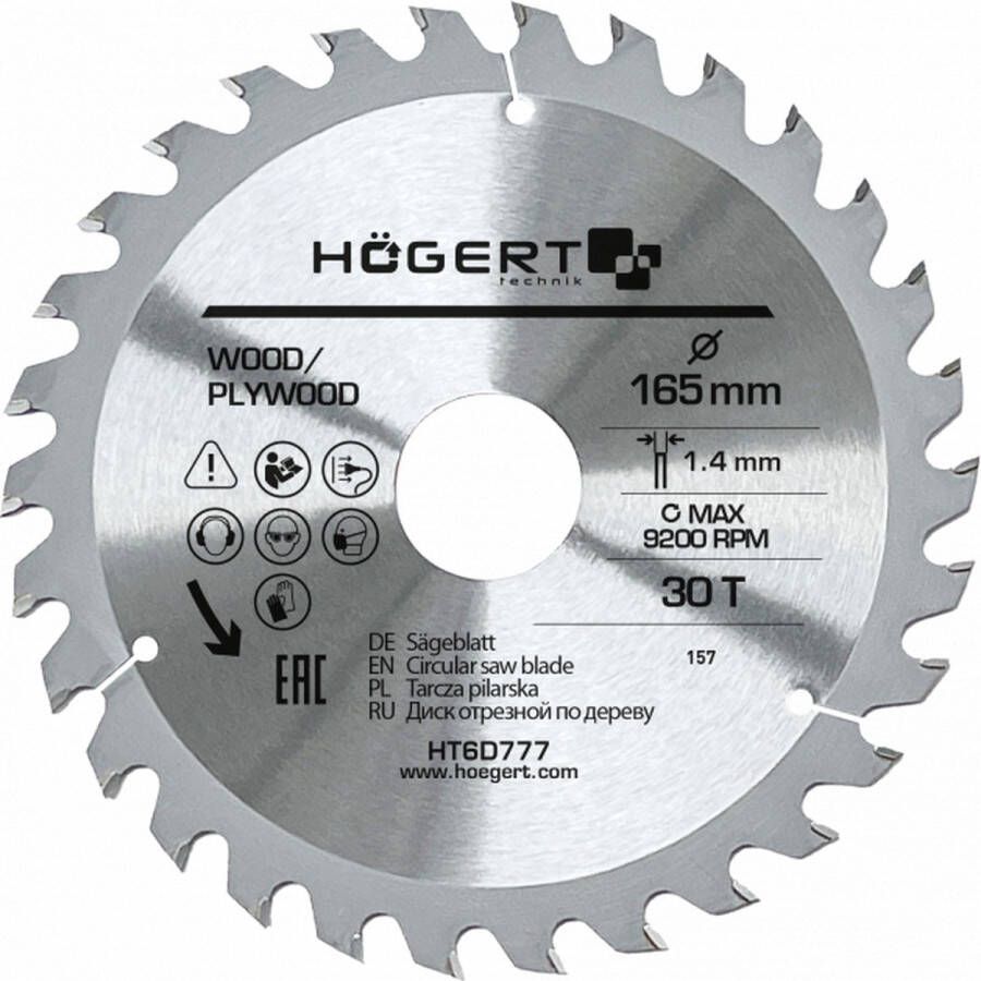 Högert Zaagblad cirkelzaagblad voor hout met 30T-tanden 165 x 30 mm