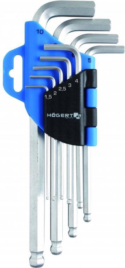 Högert Inbussleutels precisie Inbussleutel met kogelpunt 9 stuks CrV 1 5-10 mm