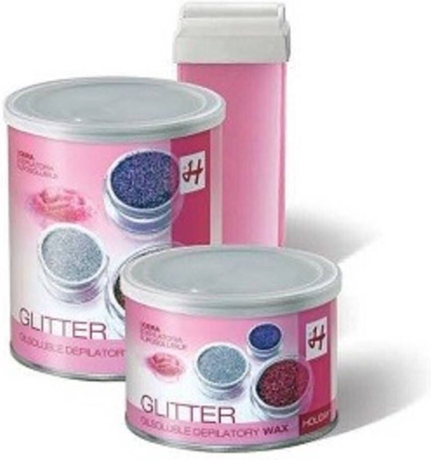 Holiday Gel Stripwax set Glitter 400 ml ontharingswax Glitterwax Set: can Glitterwax 400 ML 5 smalle + 5 brede spatels + 50 harsstrips