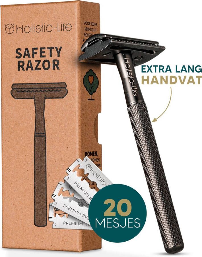 Holistic-Life Safety Razor + 20 RVS Scheermesjes – Vrouw & Mannen – Scheren – Zero Waste Scheermes – Duurzaam Cadeau – Double edge blades