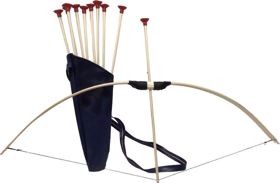 Holzkonig Houten PIJL EN BOOG Blank 100cm. Uitrusting met rug koker blauw voor pijlen ( 10 pijlen )
