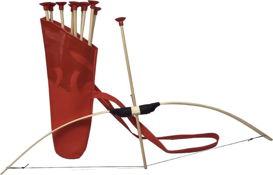 Holzkonig PIJL EN BOOG 80 cm uitrusting met rug koker rood voor pijlen met 10 pijlen