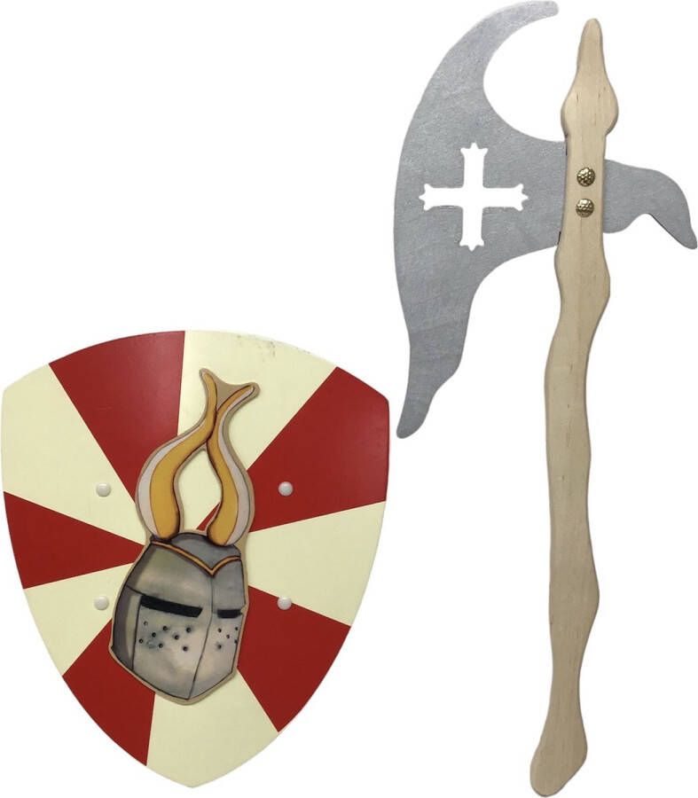 Holzkonig houten Strijdbijl met kruis en ridderschild mask kinderbijl ridderbijl schild bijl