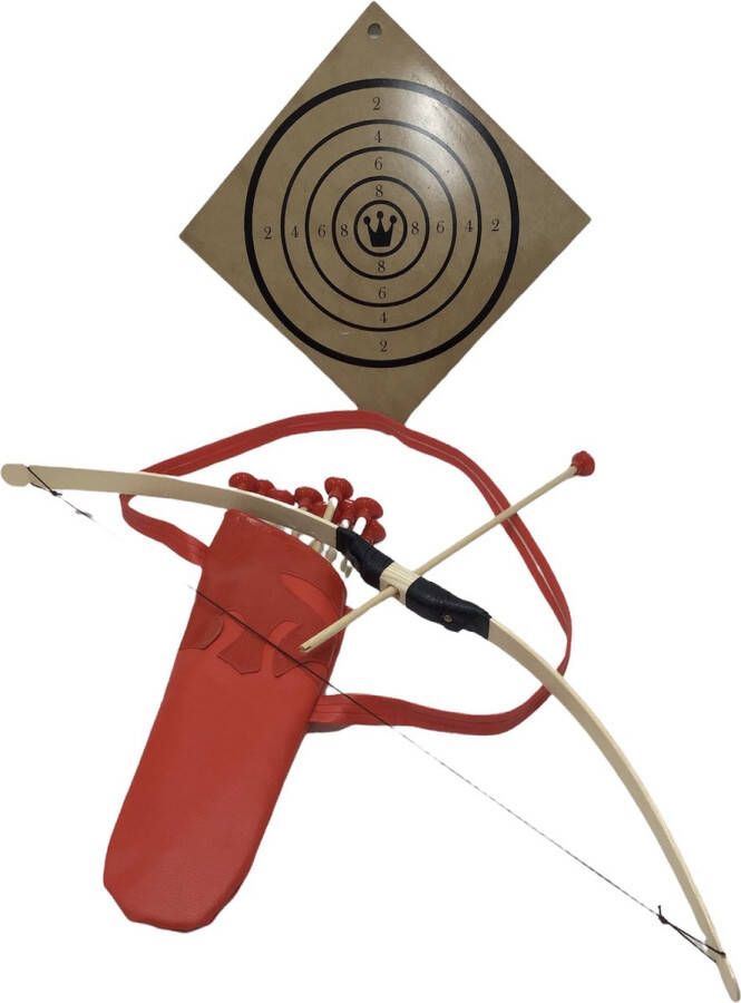 Holzkonig PIJL EN BOOG uitrusting met schietschijf en een rug koker voor pijlen met 10 pijlen 80 cm blank