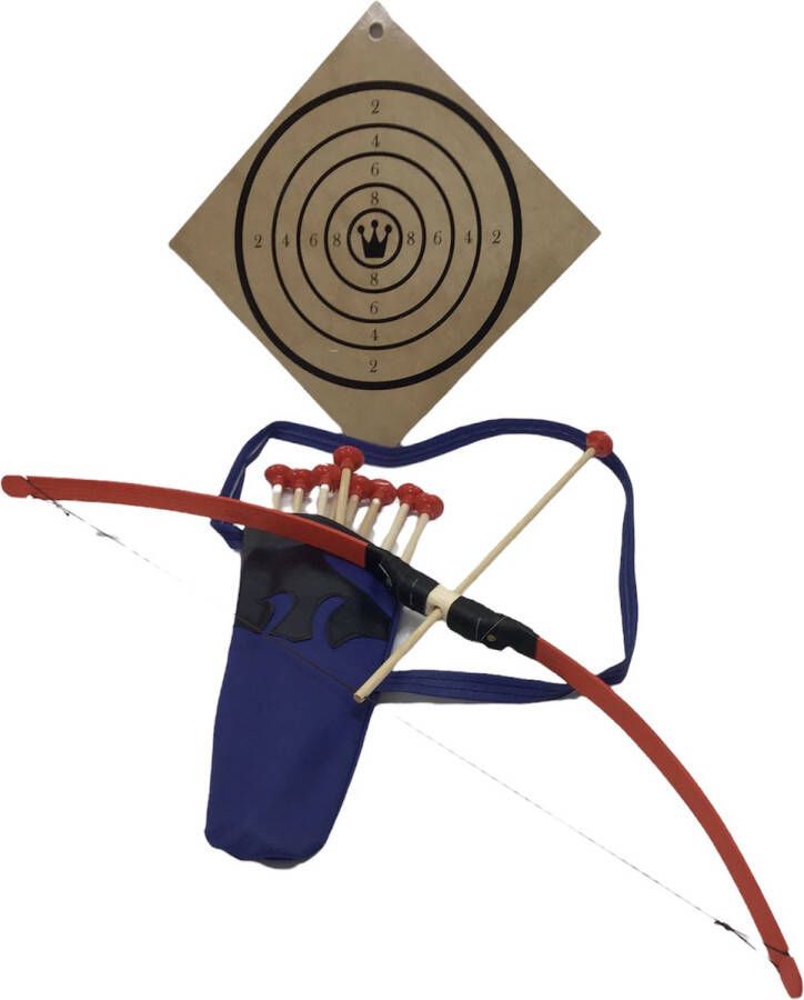 Holzkonig PIJL EN BOOG uitrusting met schietschijf en een rug koker voor pijlen met 10 pijlen rood 80 cm