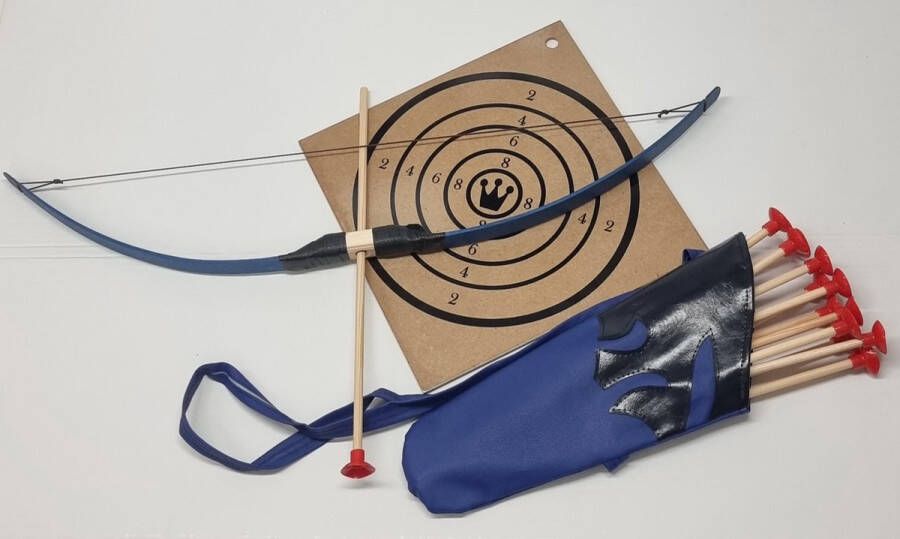 Holzkonig PIJL EN BOOG uitrusting met schietschijf en een rug koker voor pijlen met 13 pijlen blauw