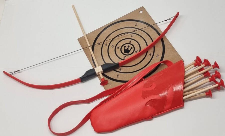 Holzkonig PIJL EN BOOG(Rood) uitrusting met schietschijf en een rug koker(Rood) voor pijlen met 13 pijlen rood