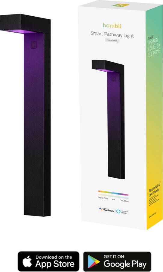 Hombli Slimme Pathway Lamp Buitenverlichting Uitbereiding met 16 miljoen kleuren Zwart Tuinverlichting met Stembesturing Timerfunctie – Waterdicht Zwart