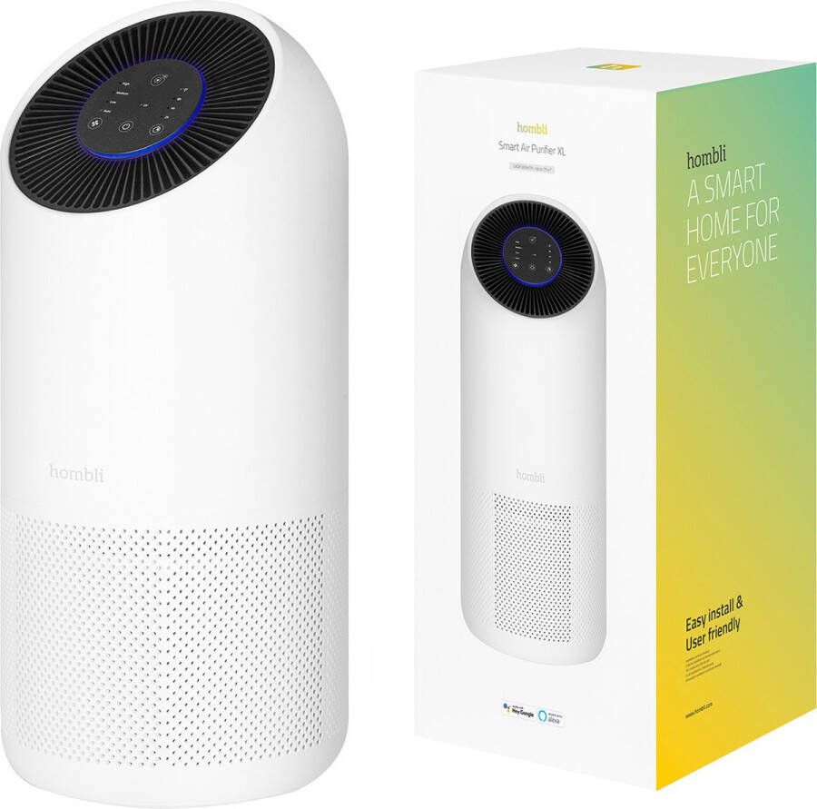 Hombli Smart Air Purifier XL– Luchtreiniger – HEPA 13 Filter en Actieve Koolstoffilter – Wifi – Bediening via App – Spraakbesturing met Google Alexa en Siri Wit