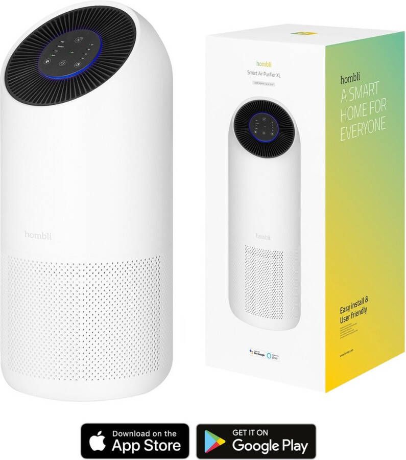 Hombli Smart Air Purifier XL– Luchtreiniger – HEPA 13 Filter en Actieve Koolstoffilter – Wifi – Bediening via App – Spraakbesturing met Google Alexa en Siri Wit