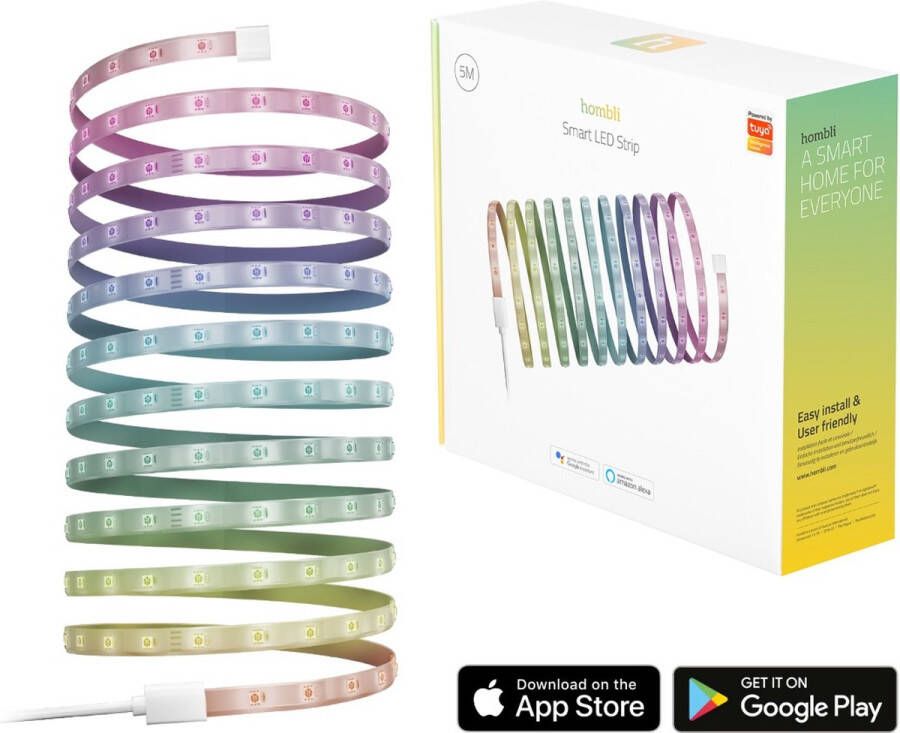 Hombli Smart LED Strip RGB – 5 Meter – Wit en Gekleurd Licht – RGB – Bediening met app of stem Wifi 1 stuks