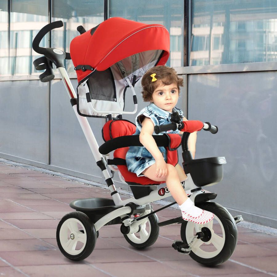 Homcom 4-in-1 kinderdriewieler kinderfiets driewieler buggy aluminium metaal 370-061