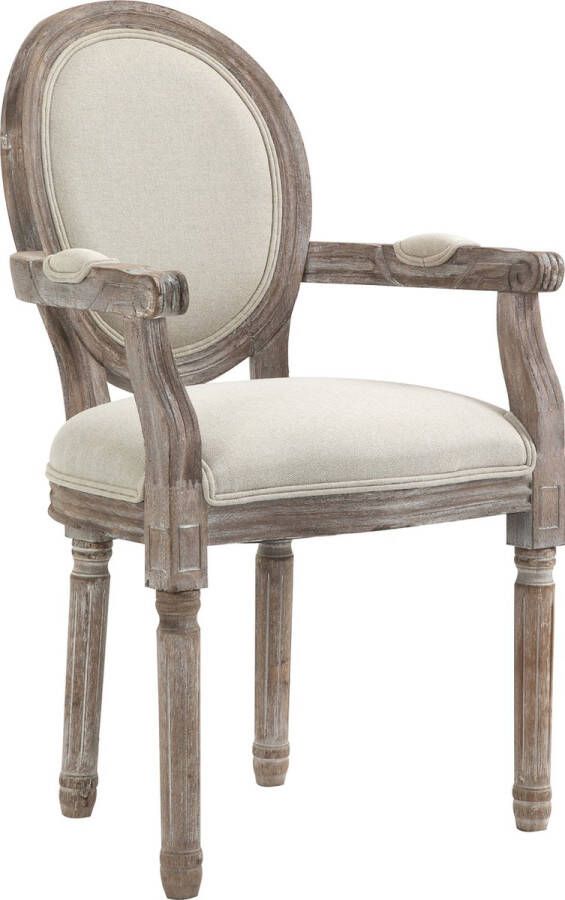 Homcom Eetkamerstoel met armleuningen retro design gestoffeerde stoel crème wit hout 835-315