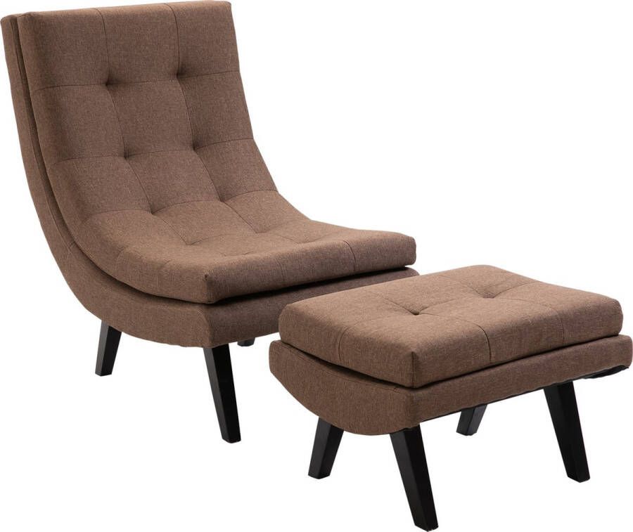 Homcom Fauteuil met poef relaxfauteuil chaise longue rubber houten poten linnen 833-706
