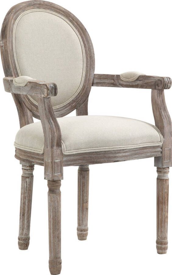 Homcom HOMdotCOM Eetkamerstoel met armleuningen retro design gestoffeerde stoel crème wit hout