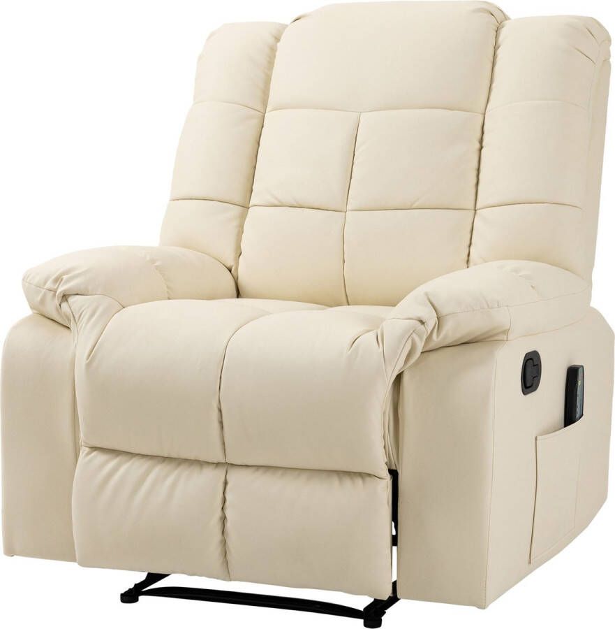 Homcom HOMdotCOM massagestoel fauteuil 8 trillingspunten ligfunctie kunstleer roomwit 94x99x99cm