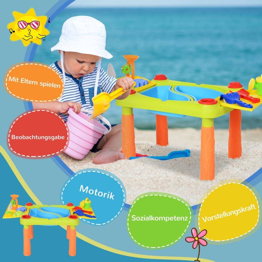 Homcom Kinderen zandspeelgoed zandbaktafel met 16 stuks. Accessoires speeltafel 3 jaar PP 343-027