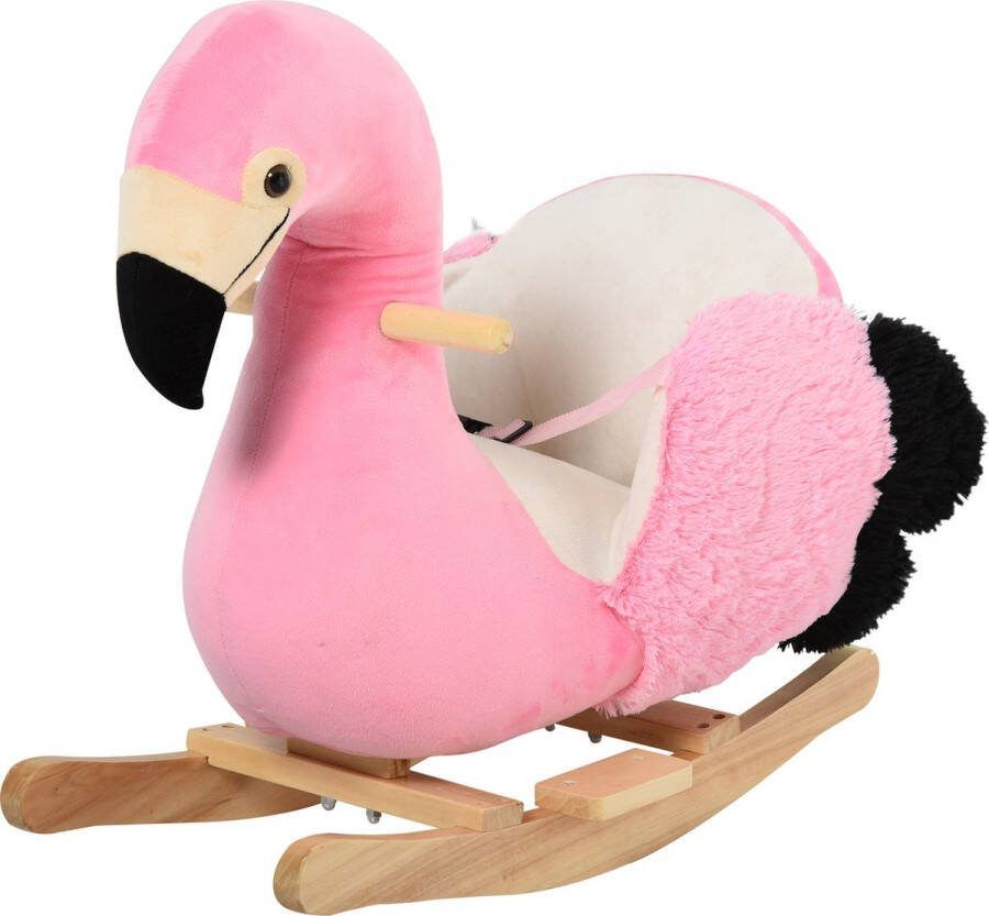 Homcom Schommelpaard met veiligheidsgordel schommelspeelgoed flamingo handgrepen pluche 330-100