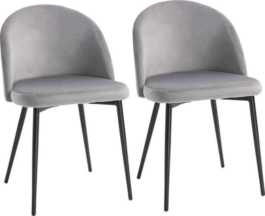 Homcom Set van 2 eetkamerstoelen keukenstoel gestoffeerde stoel fluweel metaal grijs 835-139