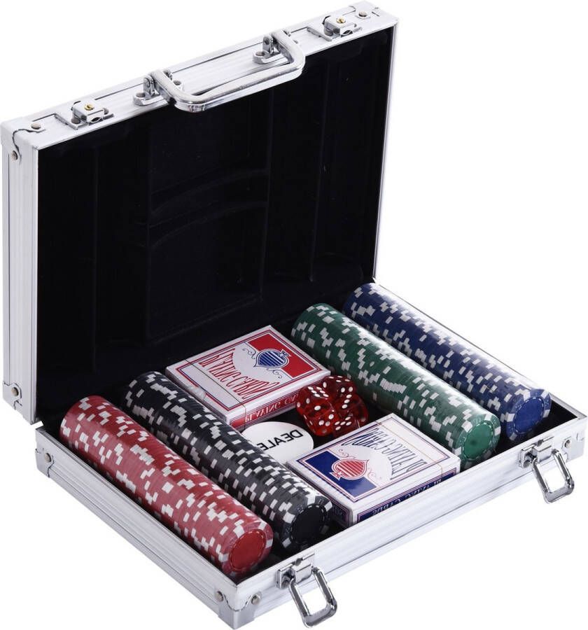 HOMdotCOM Pokerkoffer pokerset pokerchips 4 5 kleuren 2x kaartspel 5x dobbelstenen 1x aluminium koffer