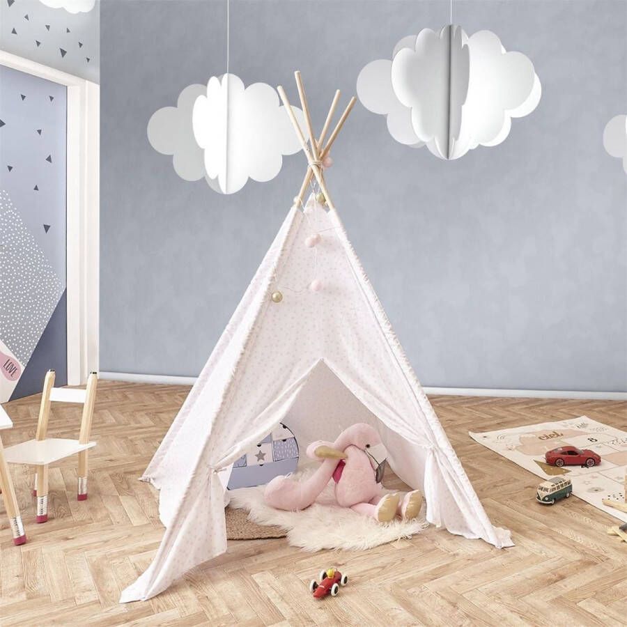 Home de co kids Tipi tent speeltent wit met roze stippen