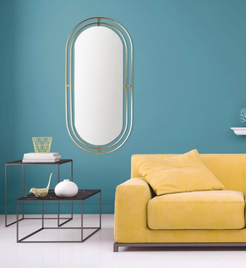 Home Deco Factory Gouden metalen spiegel 90 x 1 2 x 42 5 cm Hangende Spiegel Passpiegel Art Deco spiegel Visagiespiegel