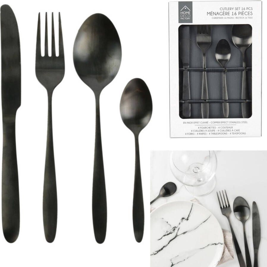 Home Decor Factory 16-delige bestekset Zwart