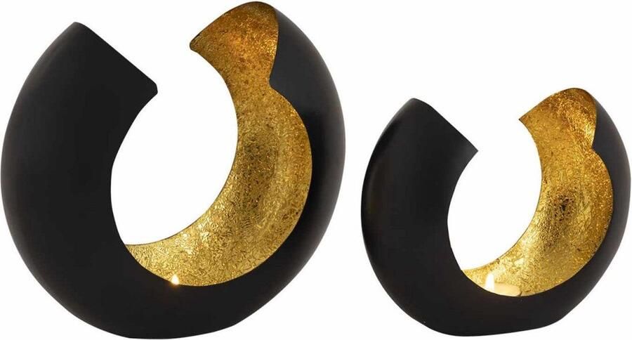 SVJ Home Decorations Svj Windlichten Rond 11x21x20 Cm Metaal Zwart goud Set Van 2
