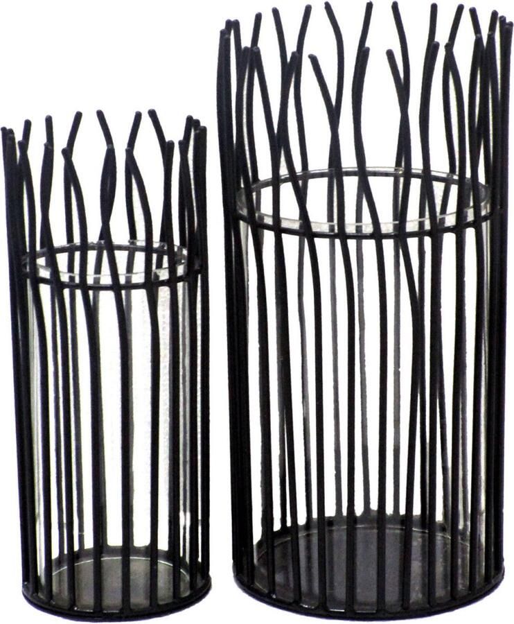SVJ Home Decorations Svj Windlichten Rond 12 X 12 X 25 Cm Aluminium Zwart Set Van 2