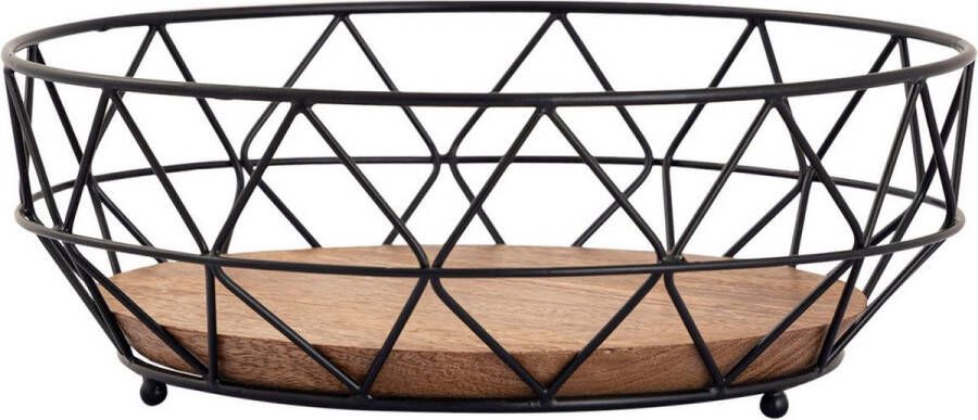 SVJ Home Decorations Svj Schaal Rond 28 X 28 X 10 Cm Metaal hout Zwart