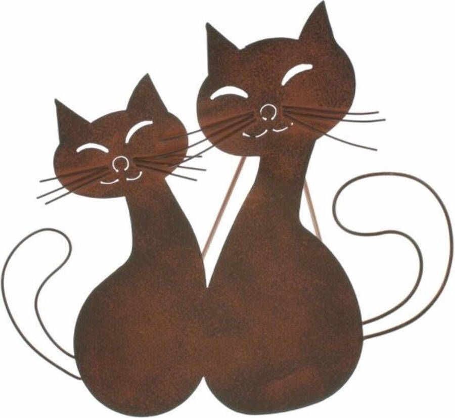 Home & Deco Tuinbeeld Kattenpaar van bruin metaal 32x13x31 cm