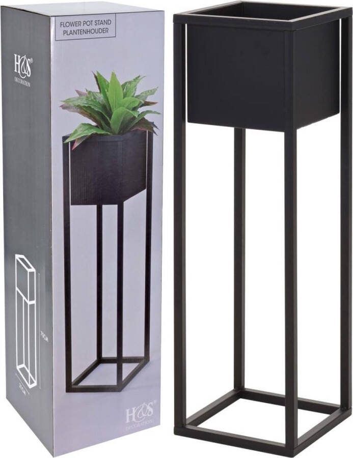 H&S Collection Bloempot Metaal Bloemen Plantenpot Voor Binnen Zwart 70 cm