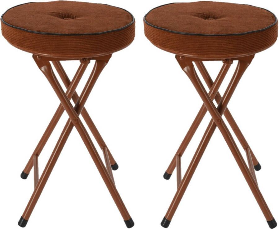 Home & Styling Bijzet krukje stoel 2x Opvouwbaar bruin Ribcord D33 x H49 cm Krukjes