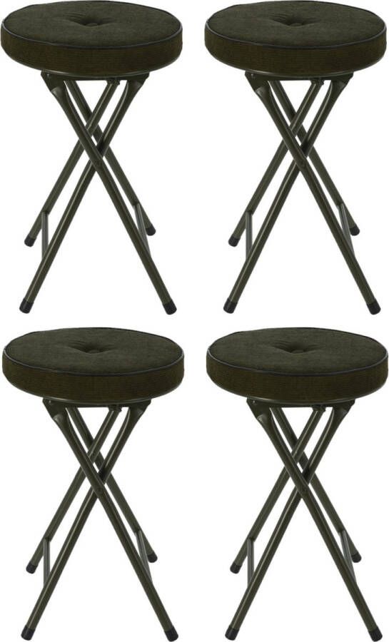 Home & Styling Bijzet krukje stoel 4x Opvouwbaar Donkergroen Ribcord D33 x H49 cm
