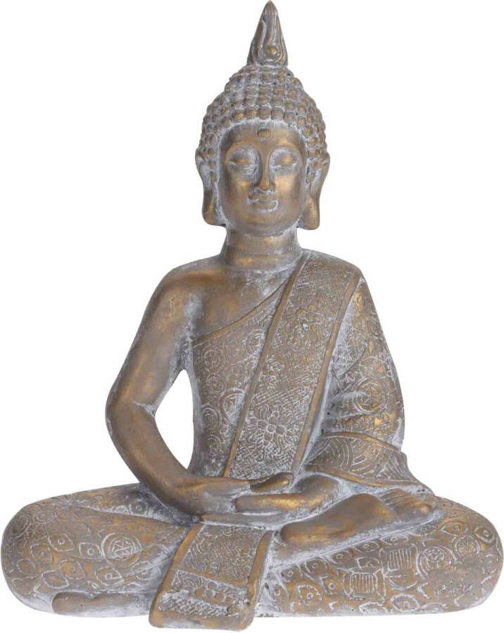 Home & Styling Bouddha beeld zittend antiek design goud 37 cm voor binnen en buiten tuinbeelden decoratie