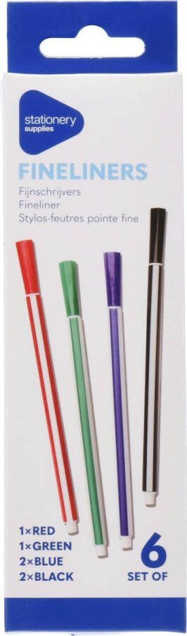 Home & Styling Fijnschrijvers Fineliners set van 6 stuks Rood Groen 2x Blauw en 2x Zwart
