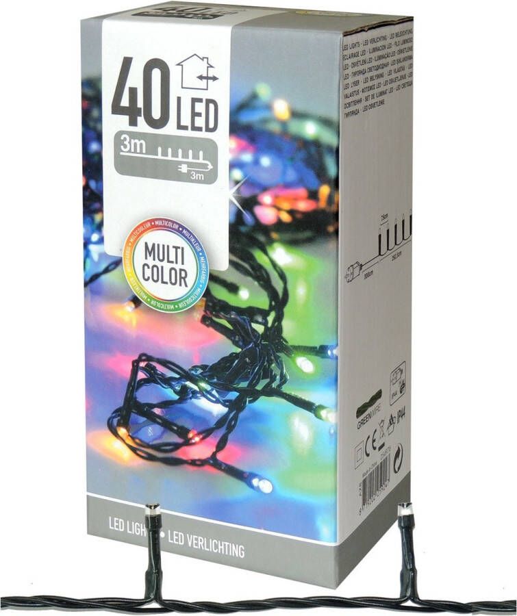 Home & Styling Kerstverlichting lichtsnoer 40 gekleurde LEDs 300 cm multcolor