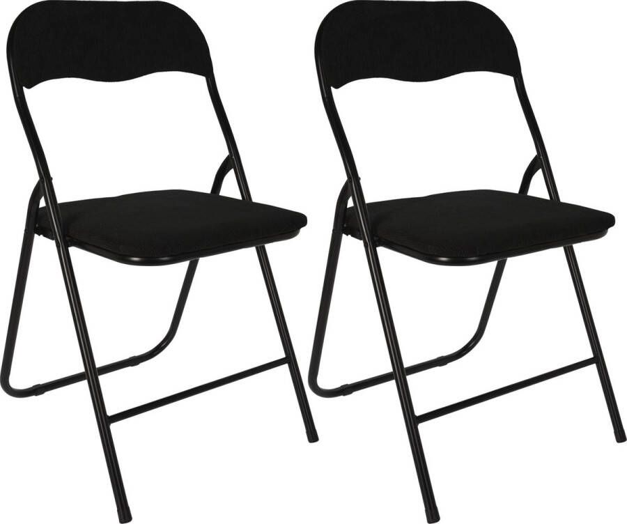 Home & Styling Klapstoel met ribcord zitting 2x zwart 40 x 38 x 88 cm metaal Bijzet stoelen Inklapbaar