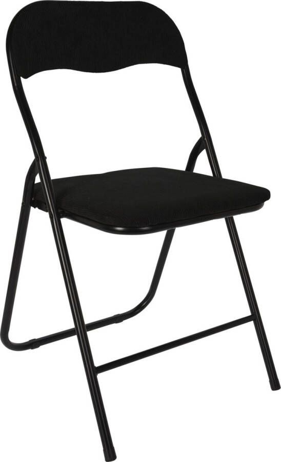 Home & Styling Klapstoel met ribcord zitting zwart 40 x 38 x 88 cm metaal Bijzet stoelen Inklapbaar