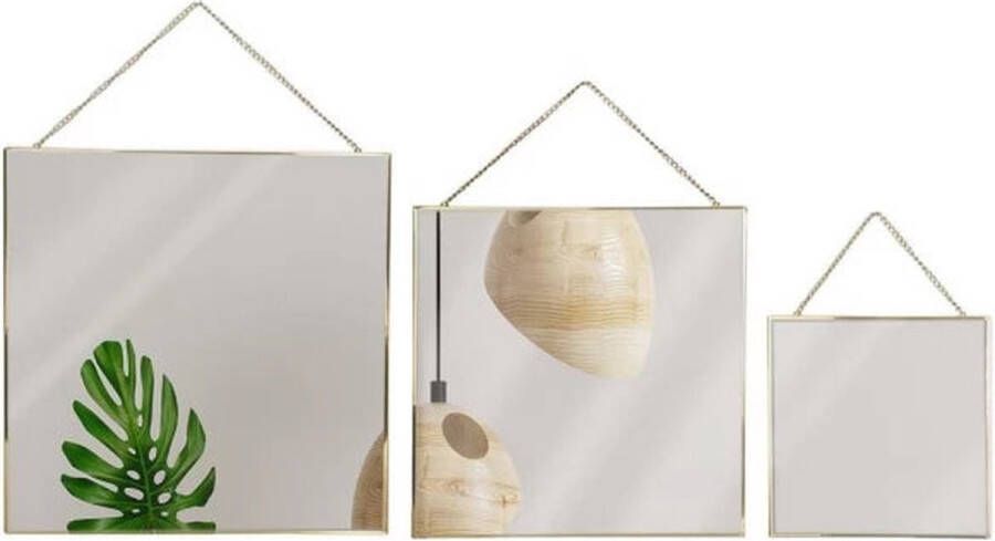 Home & Styling Spiegels Set van 3 Goud Vierkant aan ketting 3 Maten