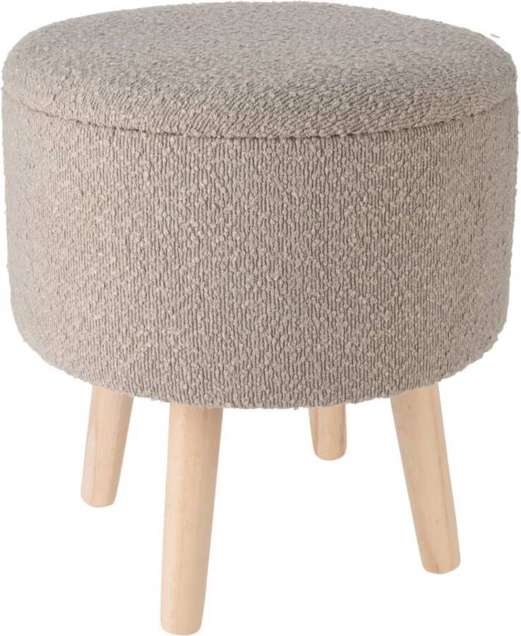 H&S Collection Opbergkruk hout teddy stof taupe D35 x H40 cm opbergpoef Krukjes