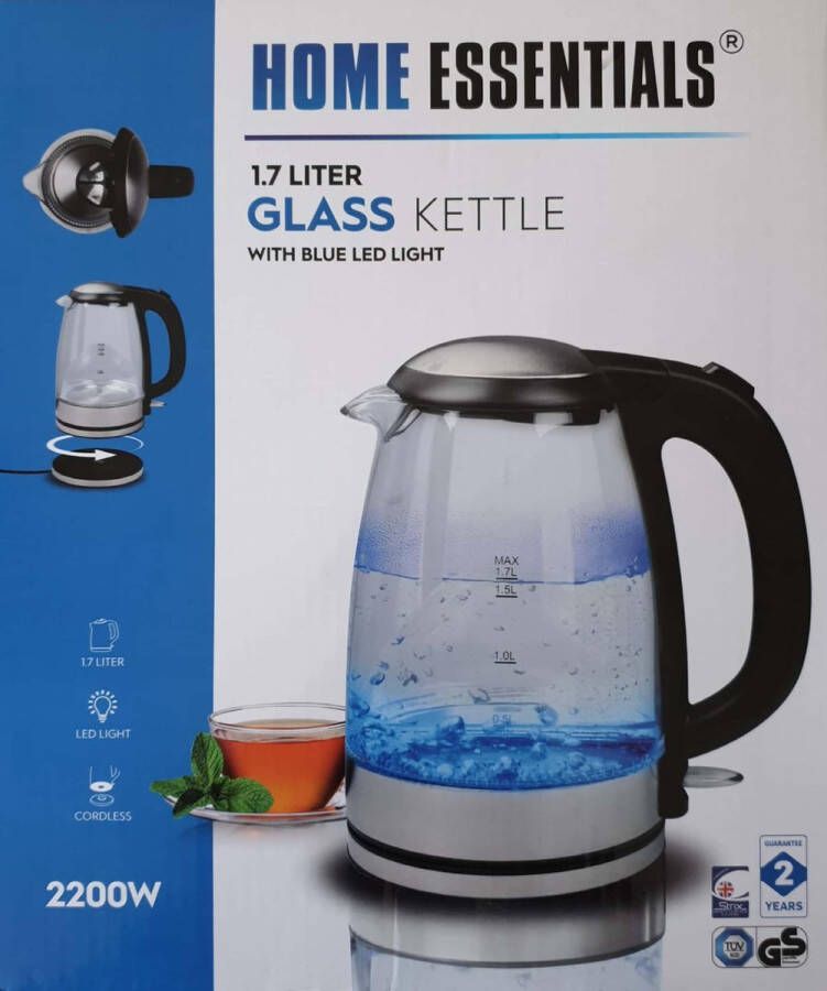 Merkloos Home Essentials Glazen Waterkoker 1 7l Met Led Licht 2200w Best Seller