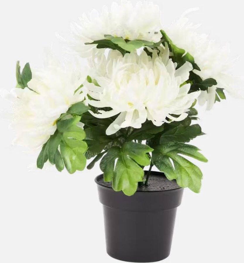 Home Kunst Chrysant In Pot Kunstplant Kunstbloemen plant in pot Crème Wit Bloemenstuk ornament Chrysanten 30cm
