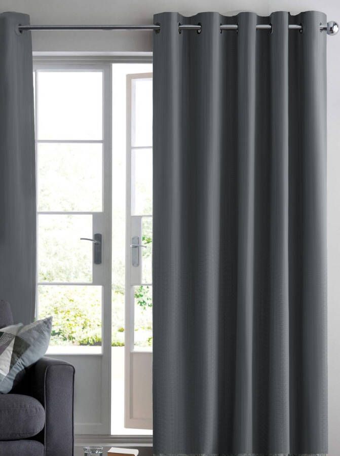 Home of Curtains Ruben Gordijn Met Ringen Verduisterend- Kant en Klaar Voor gordijnroede Donker Olifant Grijs 144 x 180 cm 144 cm breed en 180 cm hoog lengte
