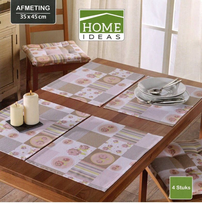 Home Placemats Flowers 35 x 45 cm – Oud roze 4 Stuks