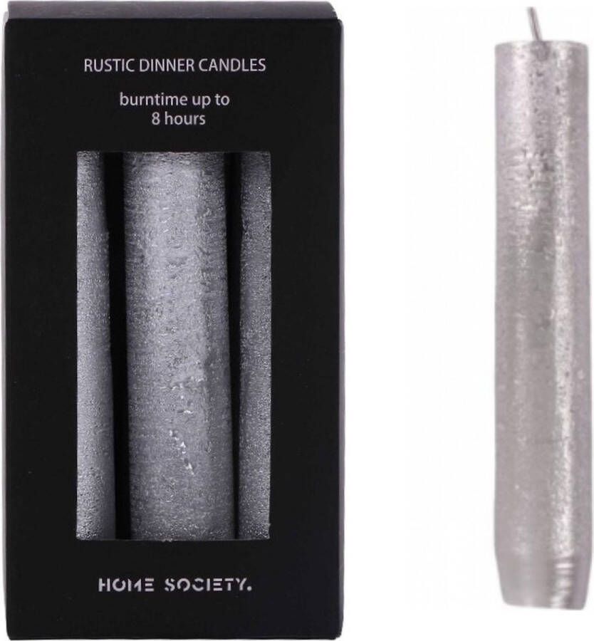 Home Society Kaarsen Extra Dikke Zilveren Dinerkaarsen 8 Branduren Verpakt per 6 2 5 x 14 cm