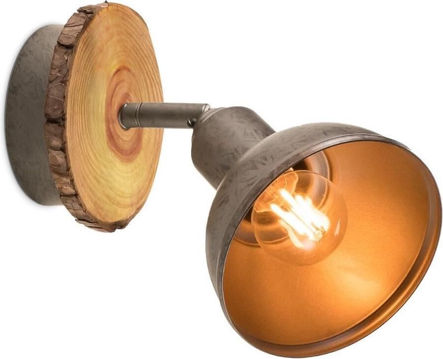 Home Sweet Home Landelijke LED Wandspot Denver Naturel 10.5 10.5 21cm wandlamp Dimbaar inclusief LED lichtbron E14 fitting 4W 400lm 2700K warm wit licht gemaakt van hout en metaal