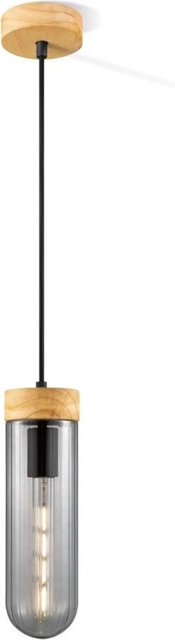 Home Sweet Home Moderne Hanglamp Capri hanglamp gemaakt van Glas en Hout Rook 10 10 138cm Dekra getest geschikt voor E27 LED lichtbron