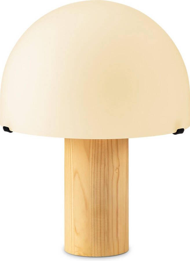 Home Sweet Home Landelijke tafellamp Mushroom Wit 23 23 28cm bedlampje geschikt voor E27 LED lichtbron gemaakt van Glas en Hout