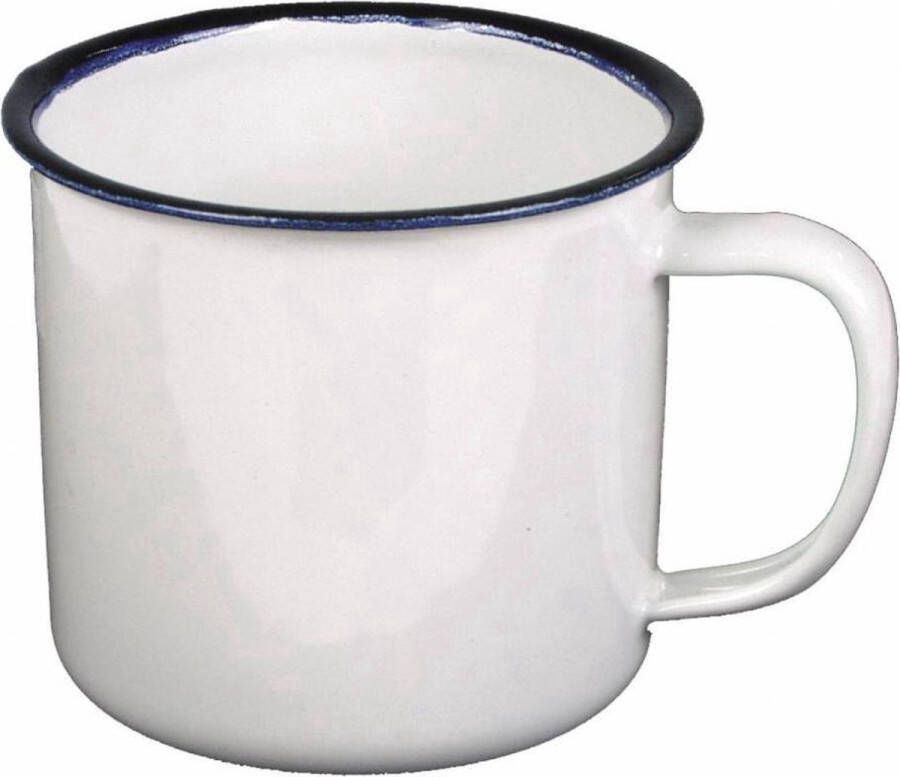 Home Sweet Home Set van 6 stuks MFH Emaille bekers wit-blauw 300 ml 33385-6 MFH